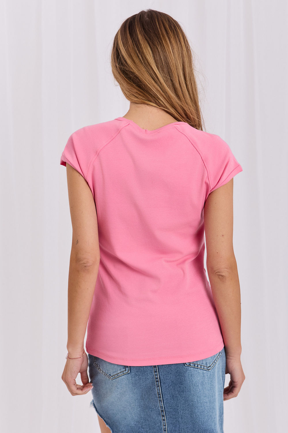 Rue Paris Pink Round Neck Short Sleeve Cotton T-Shirt - view 3