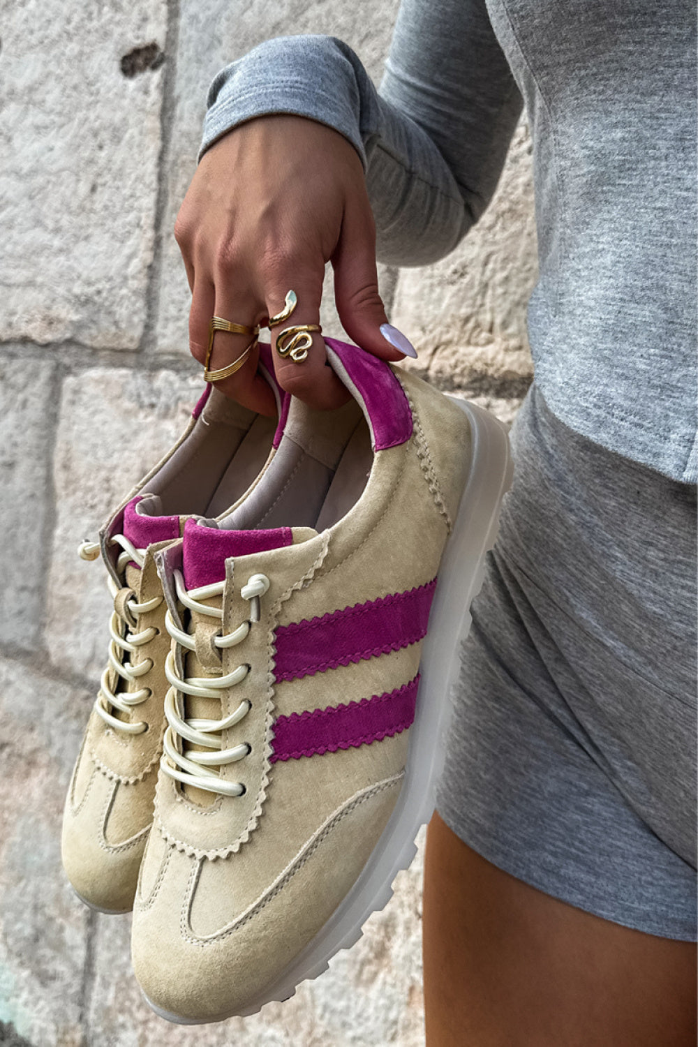 Step In Style Fuchsia Suede Lace Up Trainers