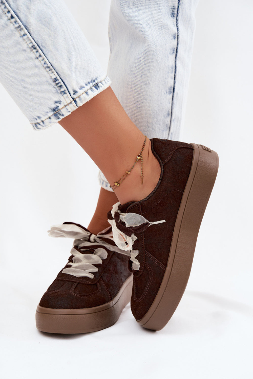 Step In Style Chocolate Suede Platform Trainers - view 3