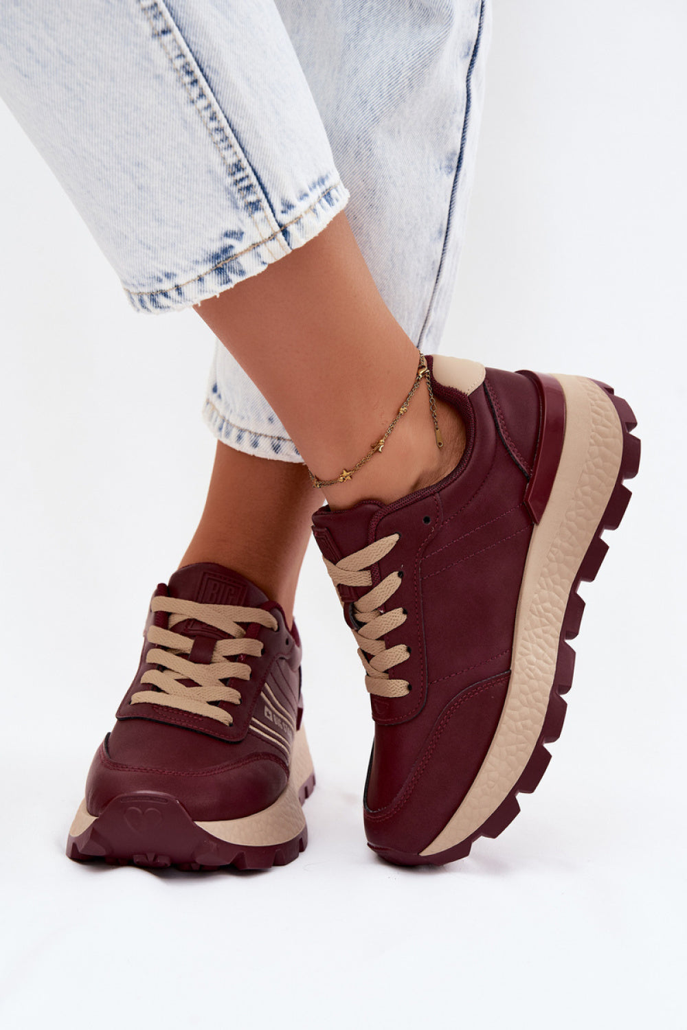 Step In Style Burgundy Faux Leather Platform Trainers - view 3