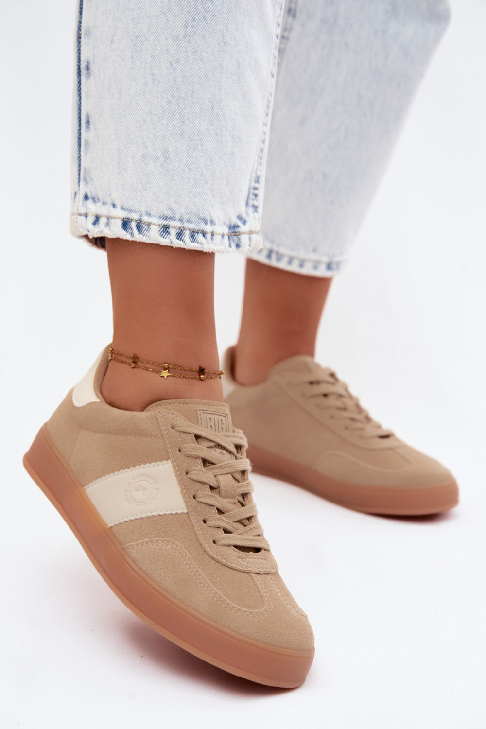 Step In Style Beige Suede Lace Up Trainers