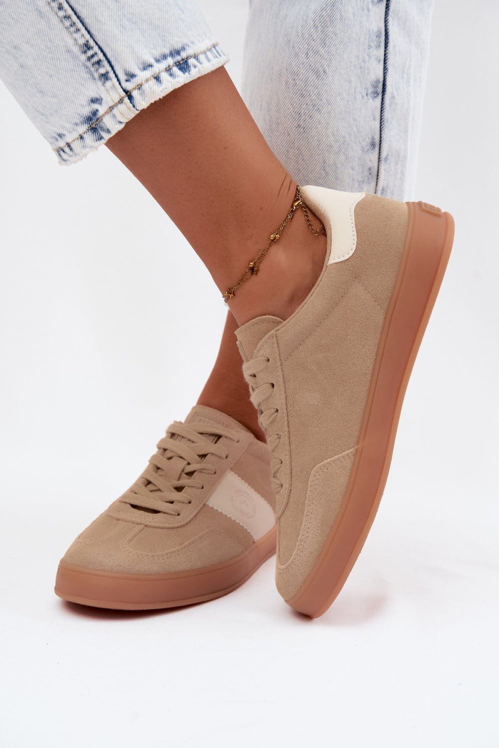 Step In Style Beige Suede Lace Up Trainers - view 3