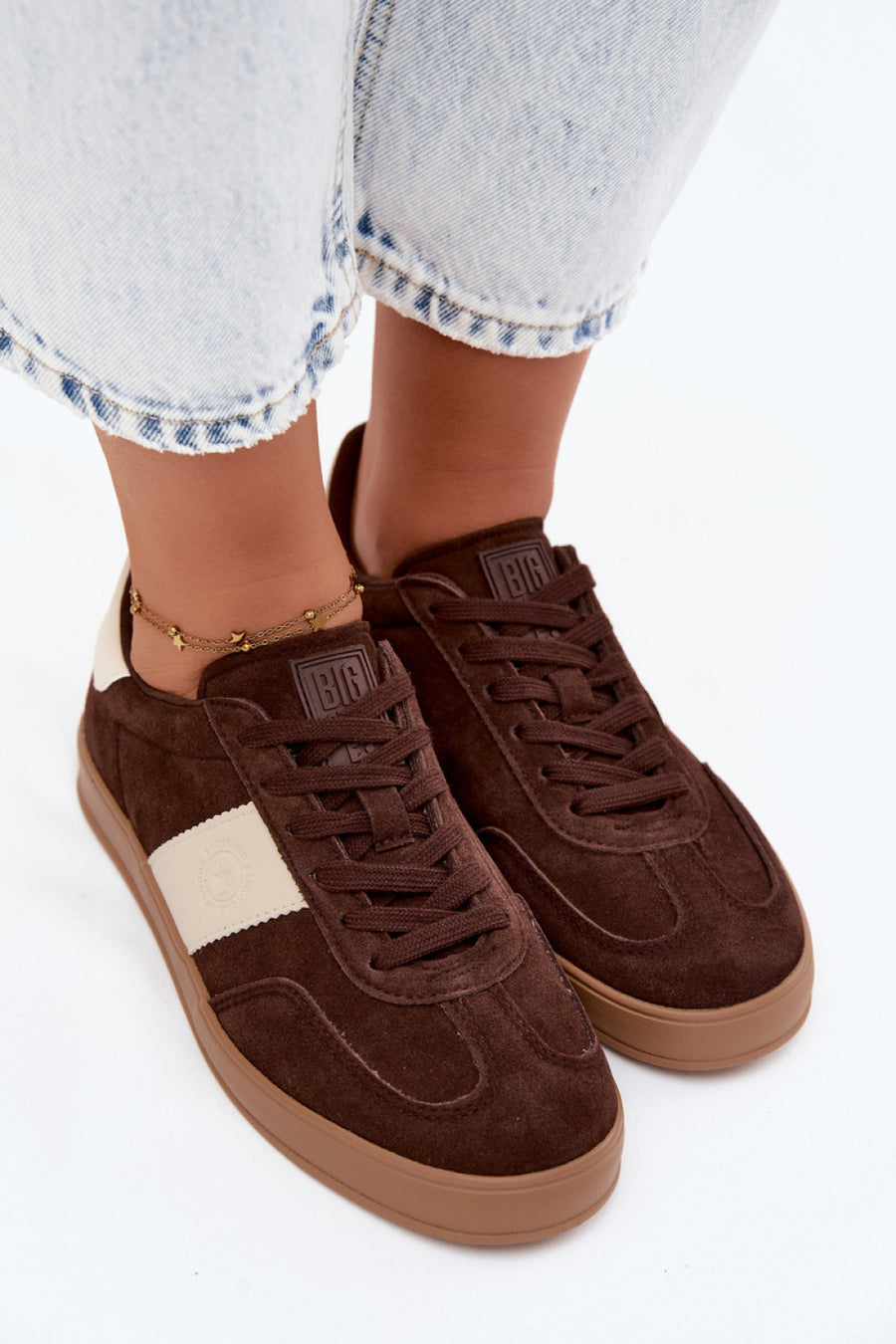 Step In Style Chocolate Faux Suede Lace Up Trainers