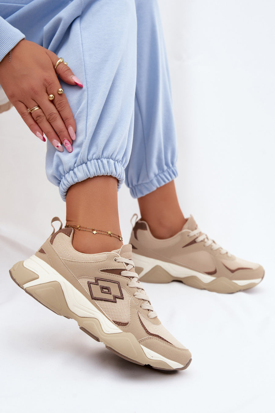 Step In Style Beige Faux Leather Trainers