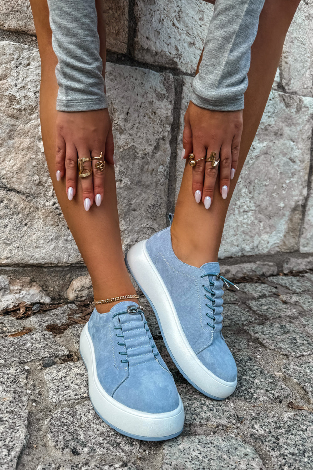 Step In Style Blue Suede Lace Up Platform Trainers