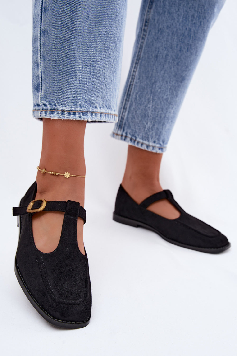 Step In Style Bonnia Black Suede Flat Shoes