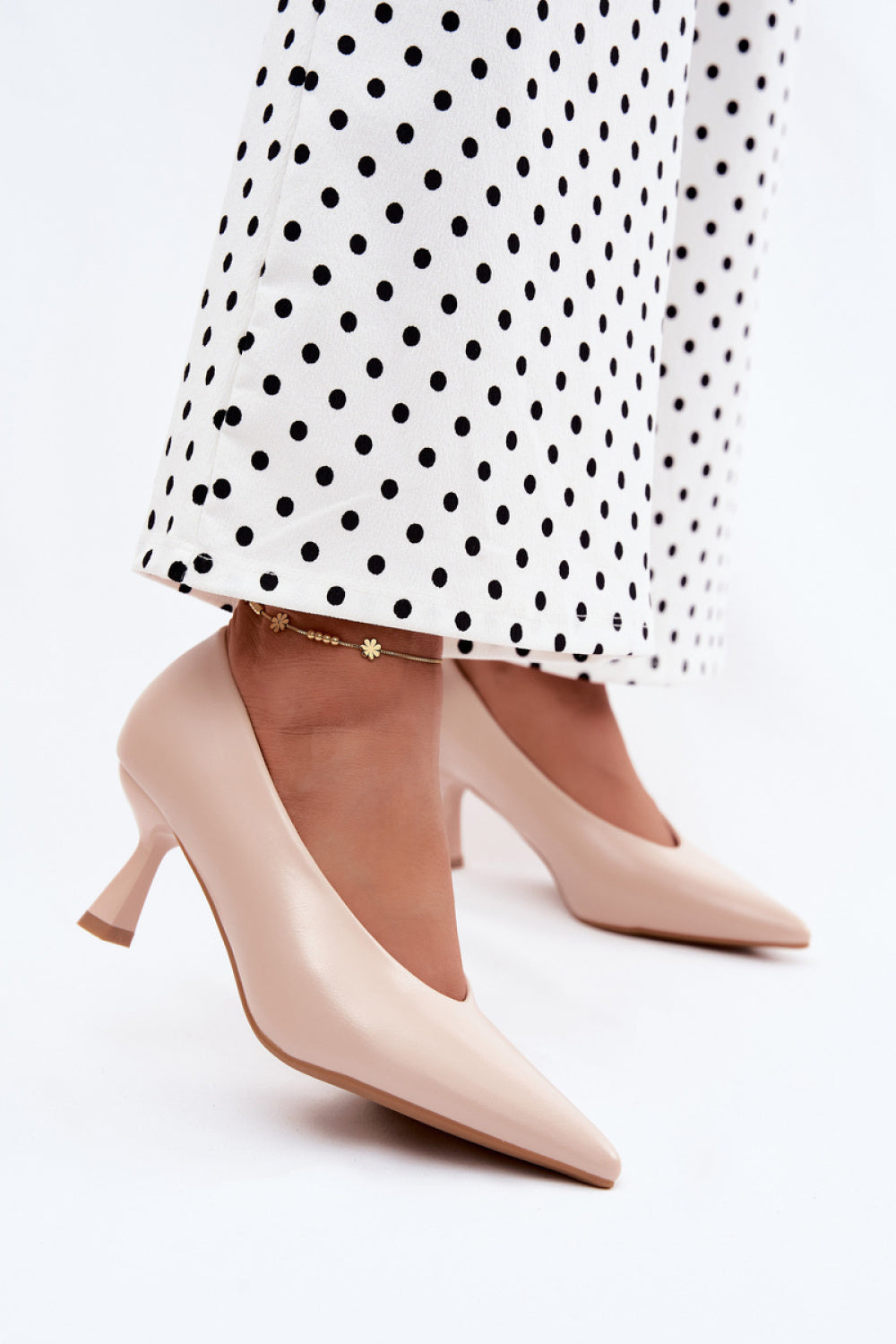 Step In Style Silenta Beige Faux Leather Court Shoes