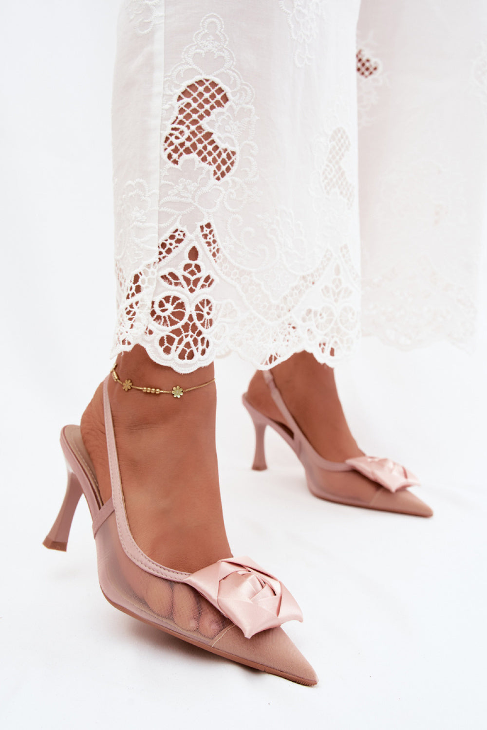 Step In Style Jasmina Champagne Lace Lace Up Heeled Sandals