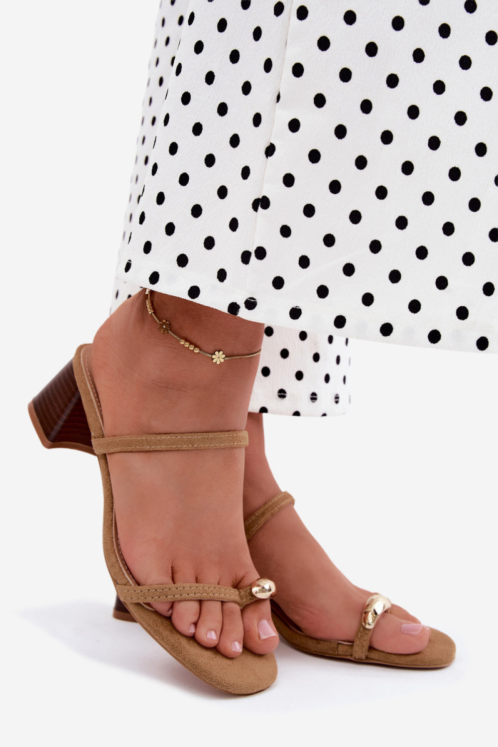 Step In Style Verbena Khaki Faux Suede Block Heel Heeled Sandals
