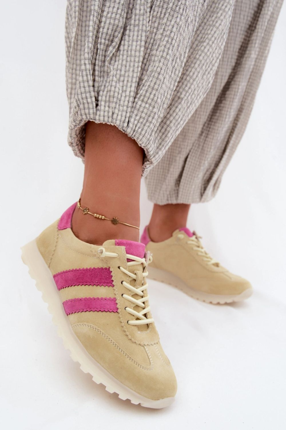 Step In Style Fuchsia Suede Lace Up Trainers - view 3