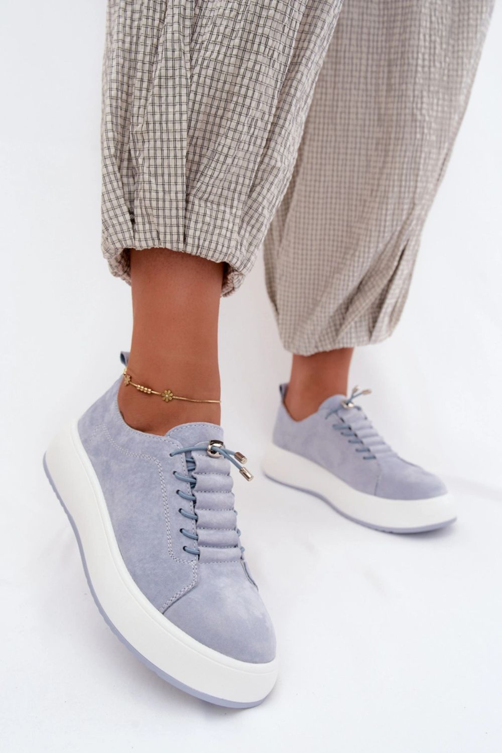 Step In Style Blue Suede Lace Up Platform Trainers - view 2