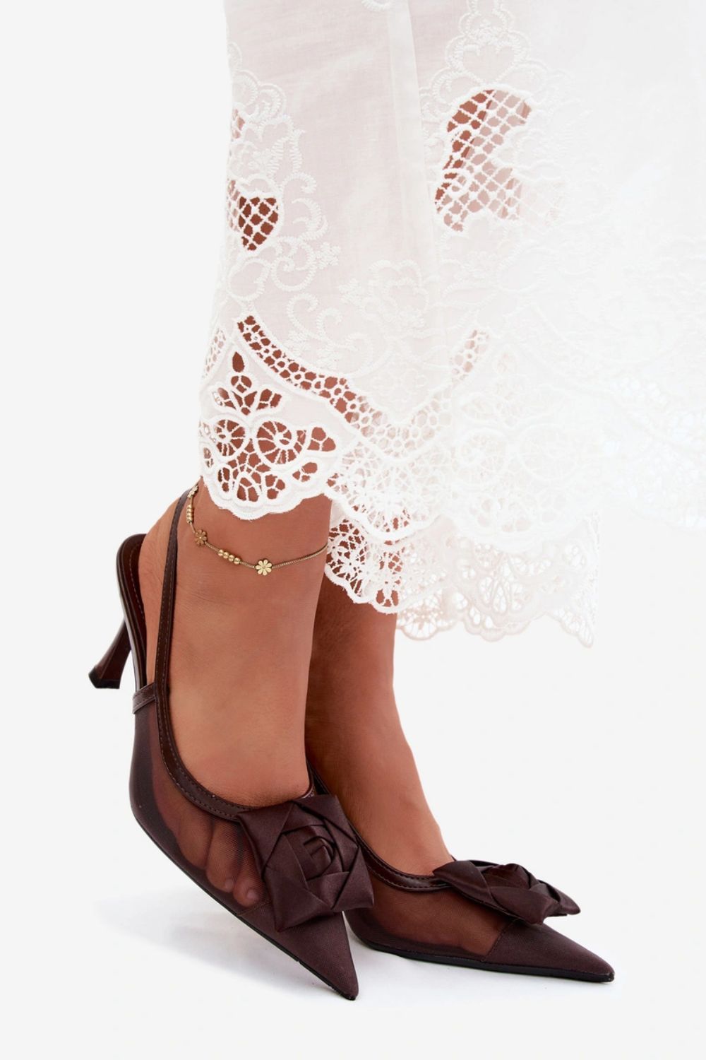 Step In Style Jasmina Chocolate Lace Lace Up Heeled Sandals - view 3