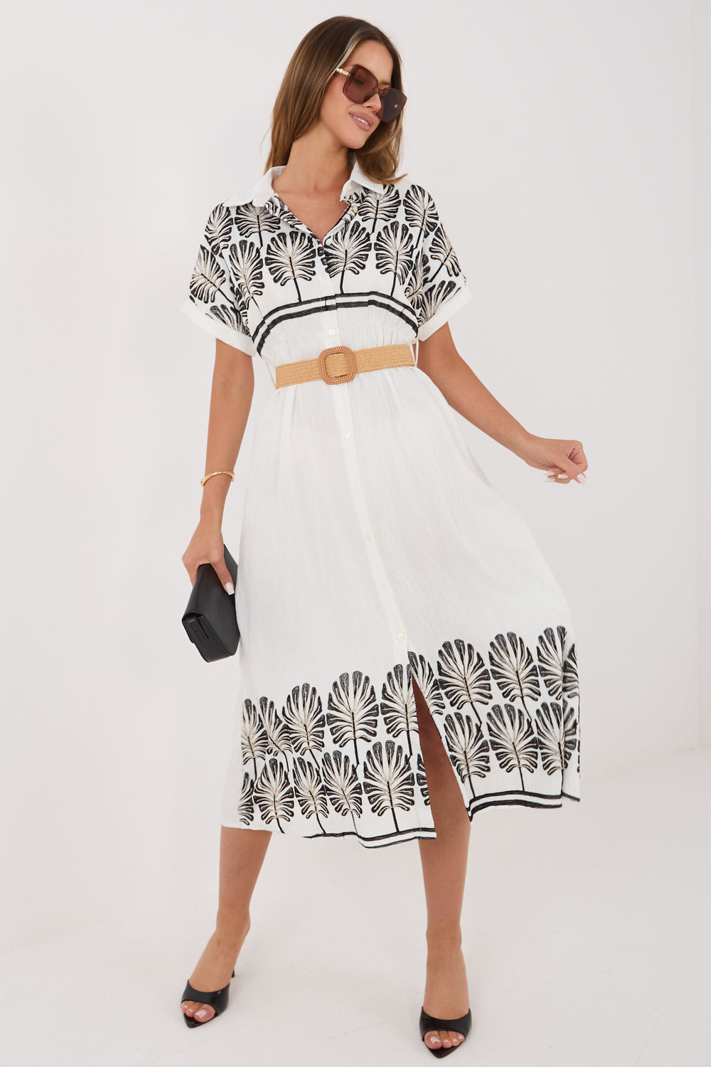 Italy Moda Black Midi Floral Short Sleeve Dress - view 4