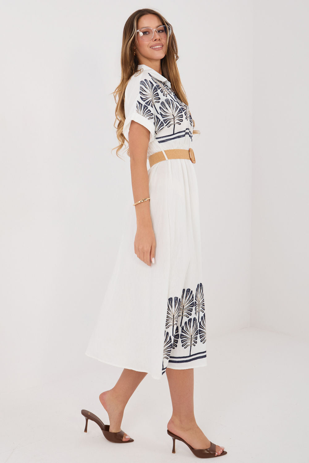 Italy Moda Navy Midi Floral Dress - view 2