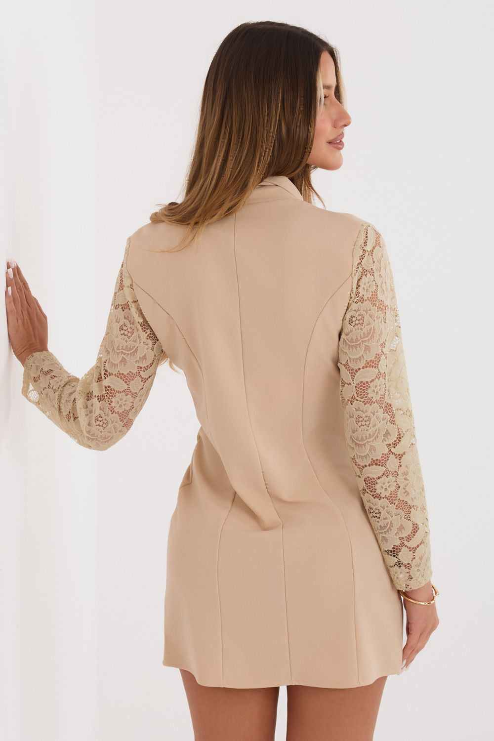 Italy Moda Beige Mini Lace Cocktail Dress - view 2
