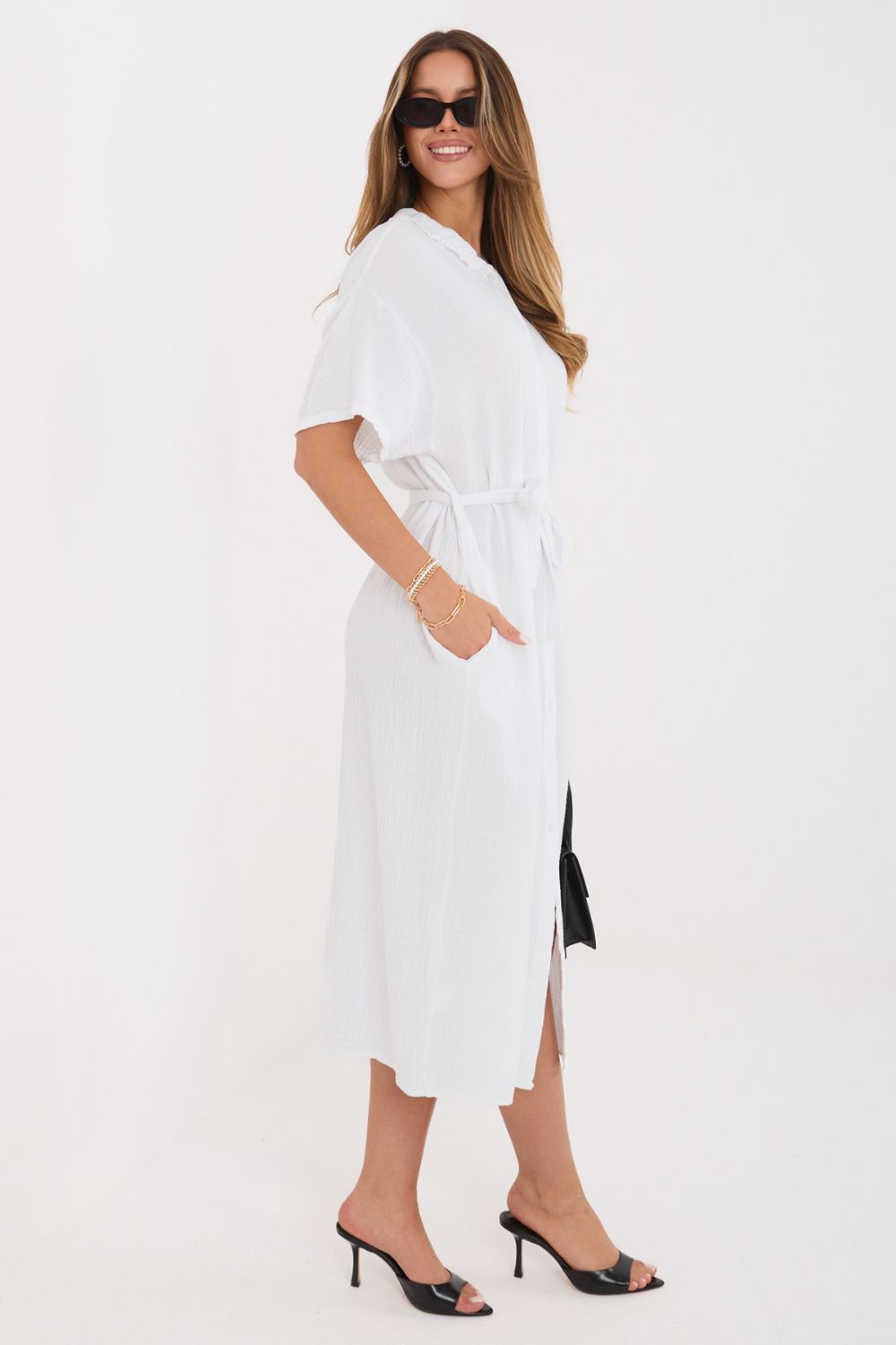 Italy Moda White Midi Flared Dress - view 3