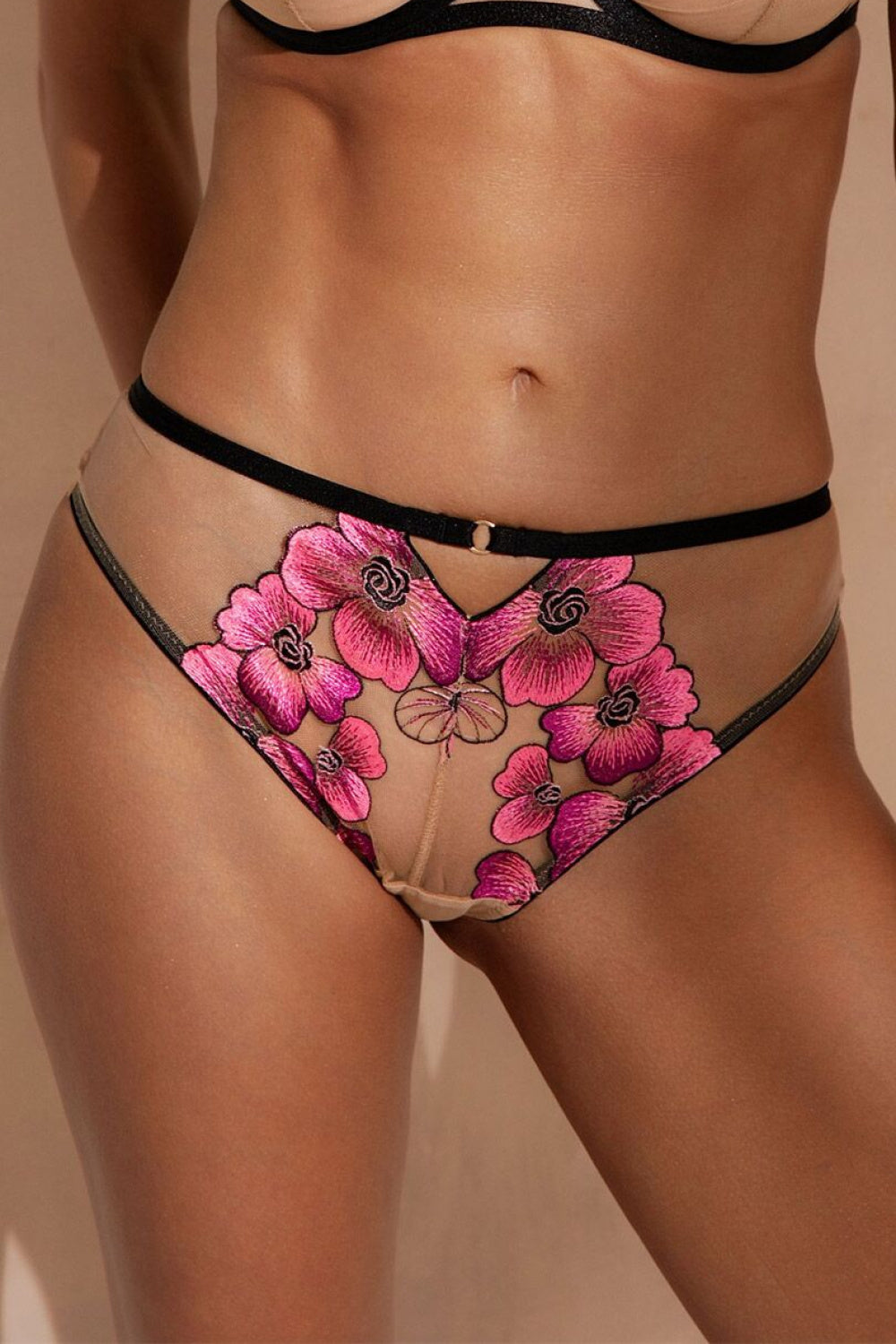 Kinga Desert Bloom Black Mesh Floral Knickers