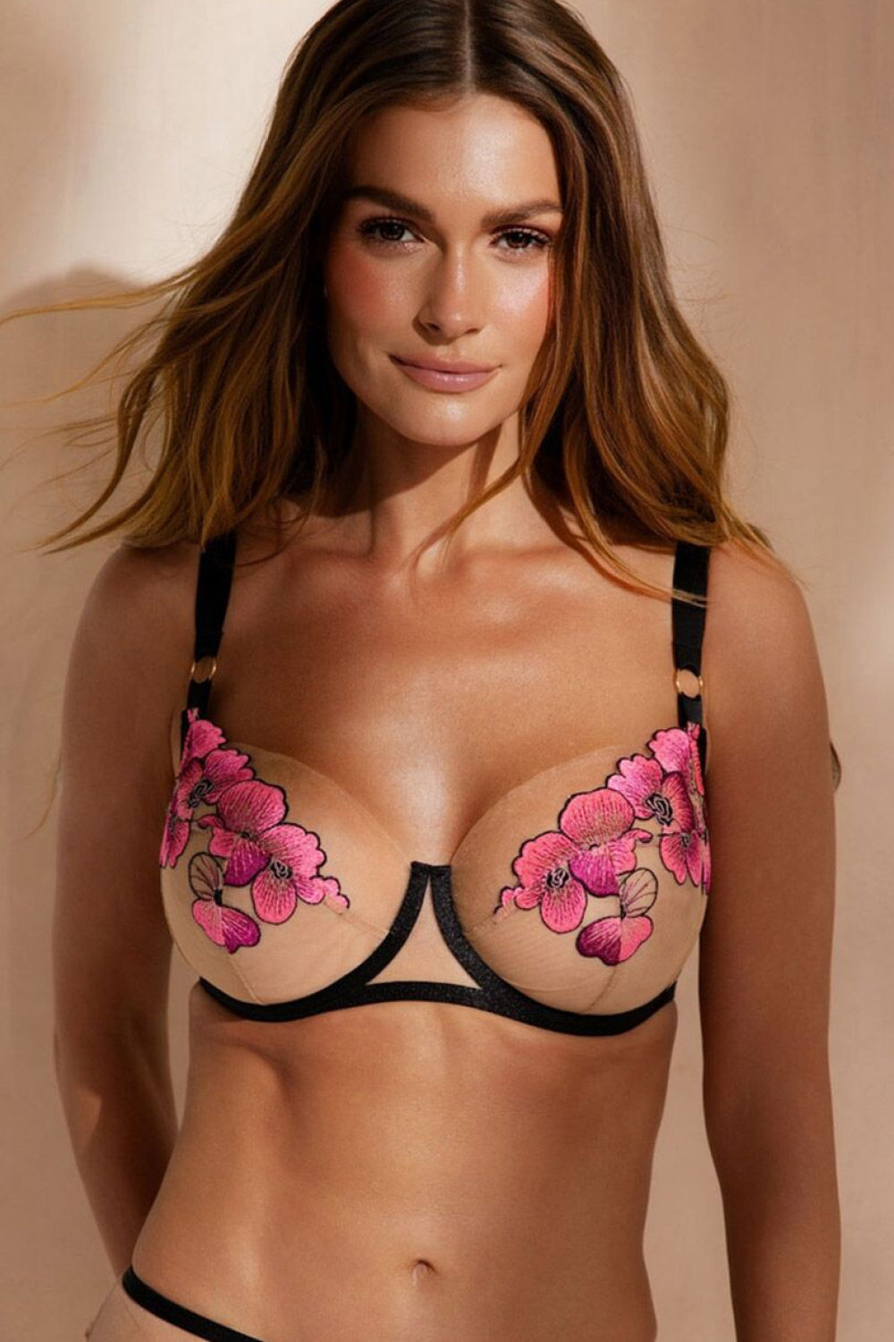 Kinga Desert Bloom Black Mesh Underwired Soft Bra
