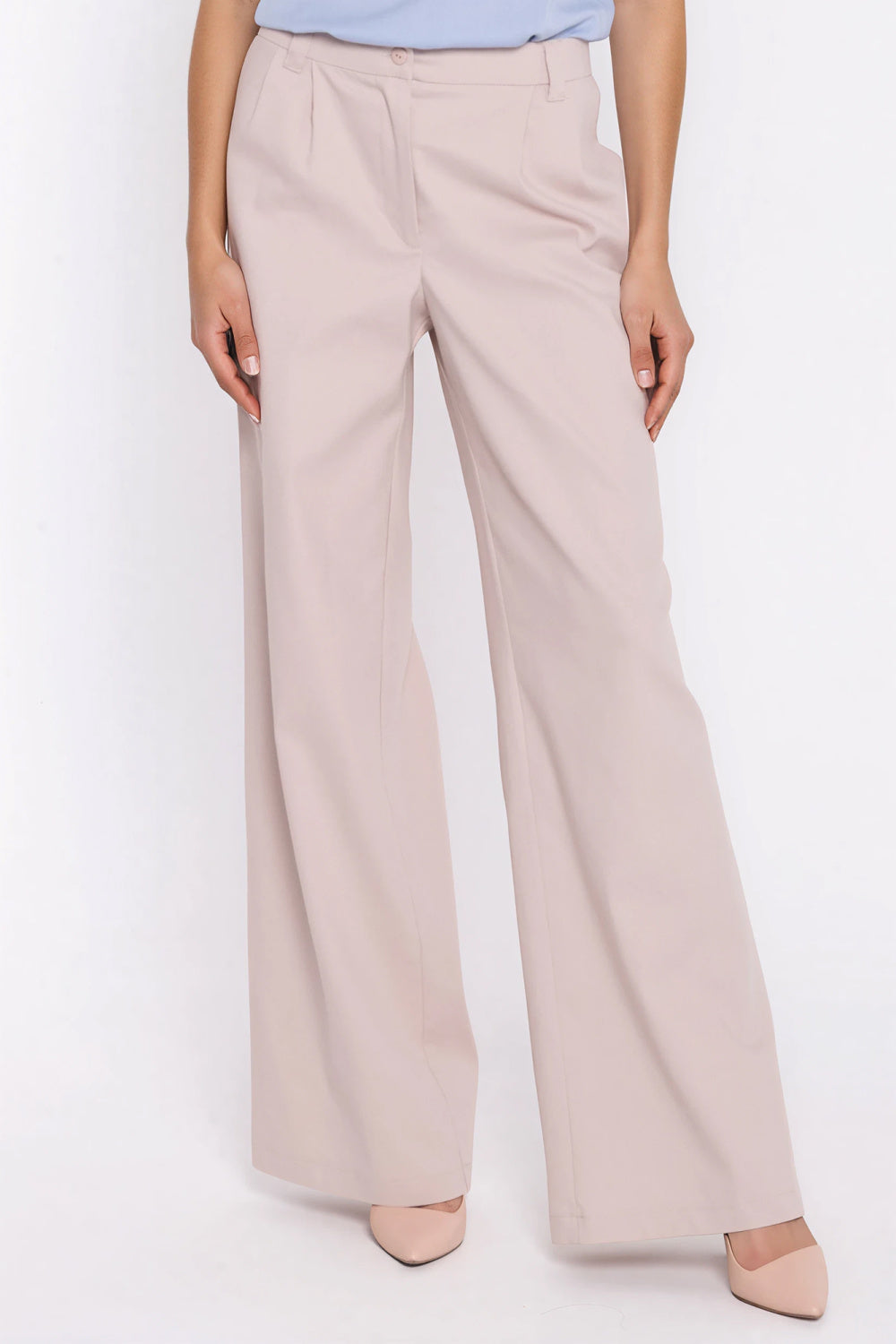 Nife Beige Denim Pleated Jeans