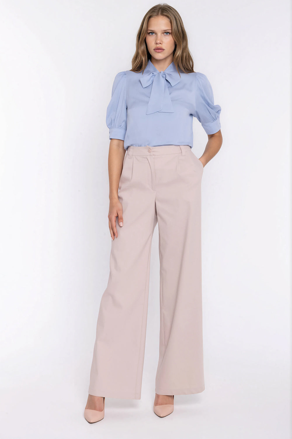 Nife Beige Denim Pleated Jeans - view 2