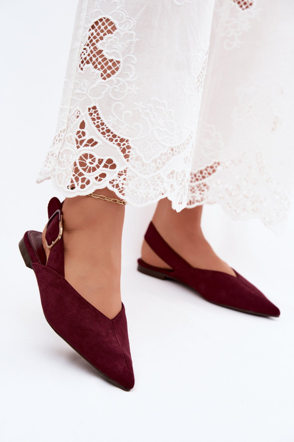 Step In Style Tanelia Burgundy Faux Suede Flat Ballet Flats