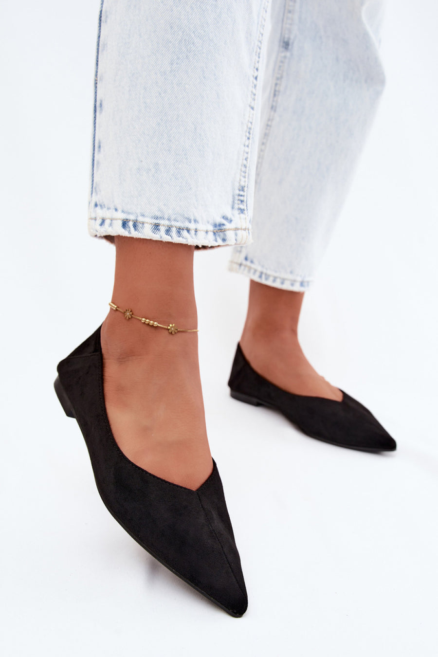 Step In Style Corabella Black Suede Flat Ballet Flats