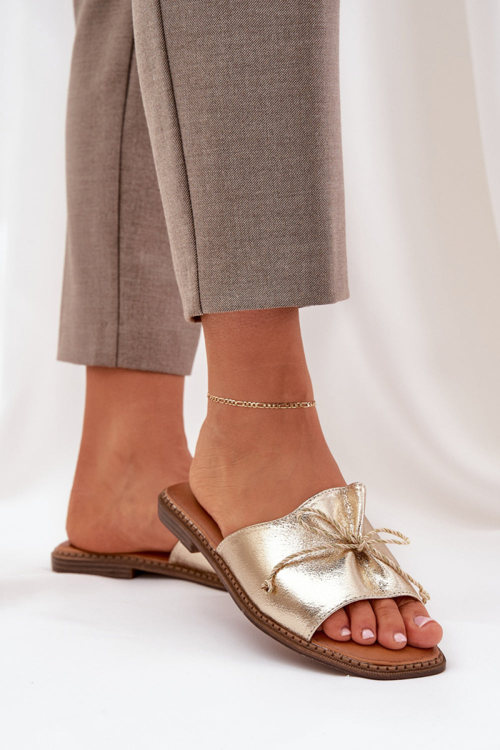 Step In Style Deonelis Gold Faux Leather Flat Flip Flops - view 3