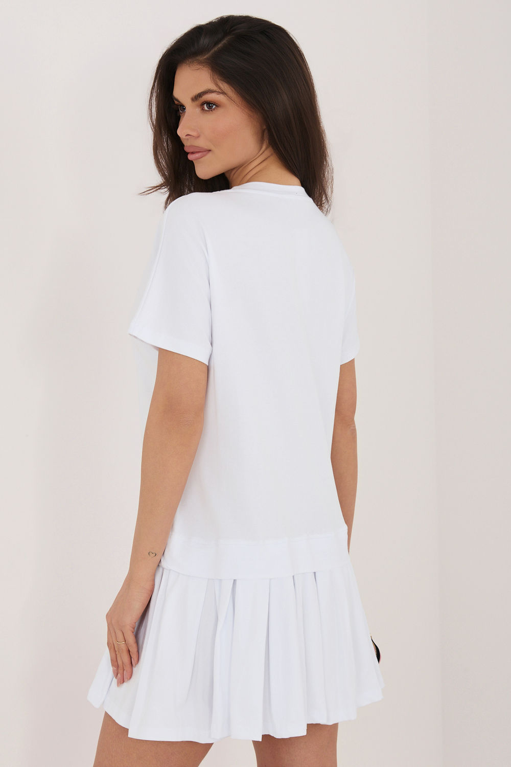 Rue Paris White Round Neck Flared Short Sleeve Dress - view 3