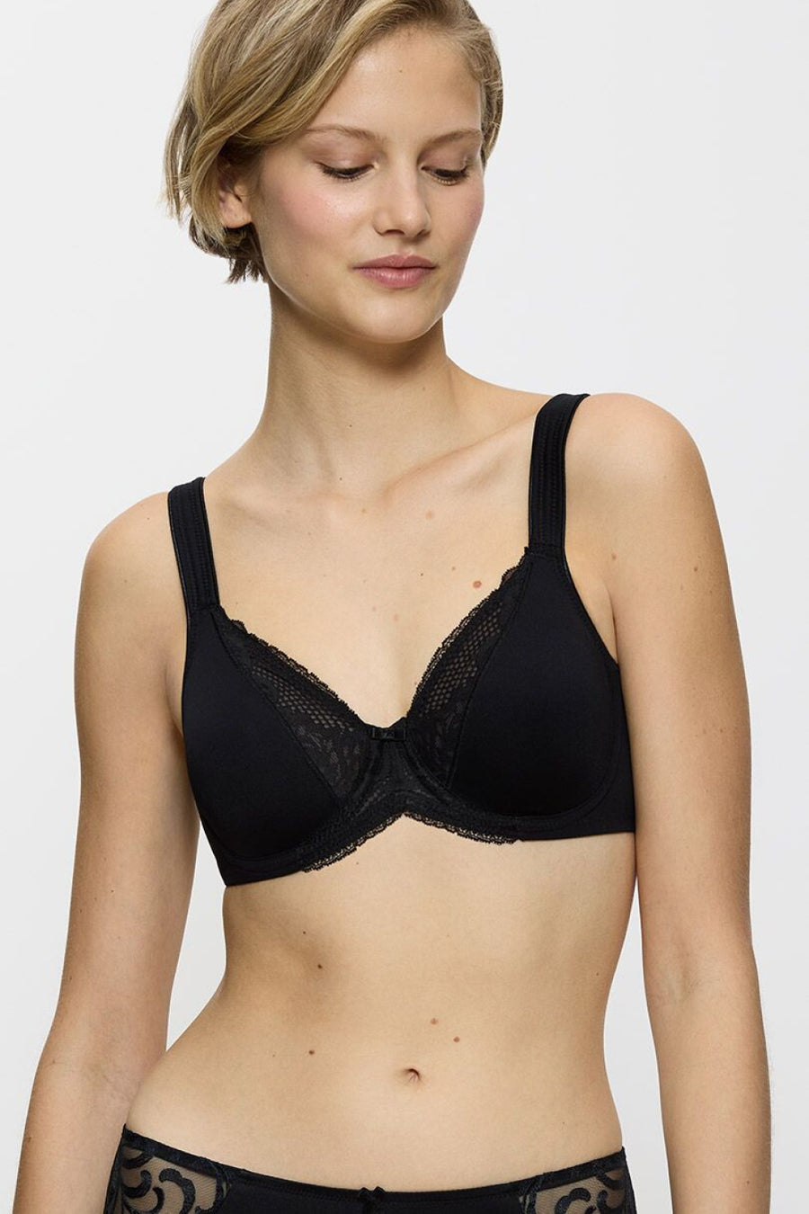 Triumph Modern Lace Cotton Black Lace Underwired Soft Bra