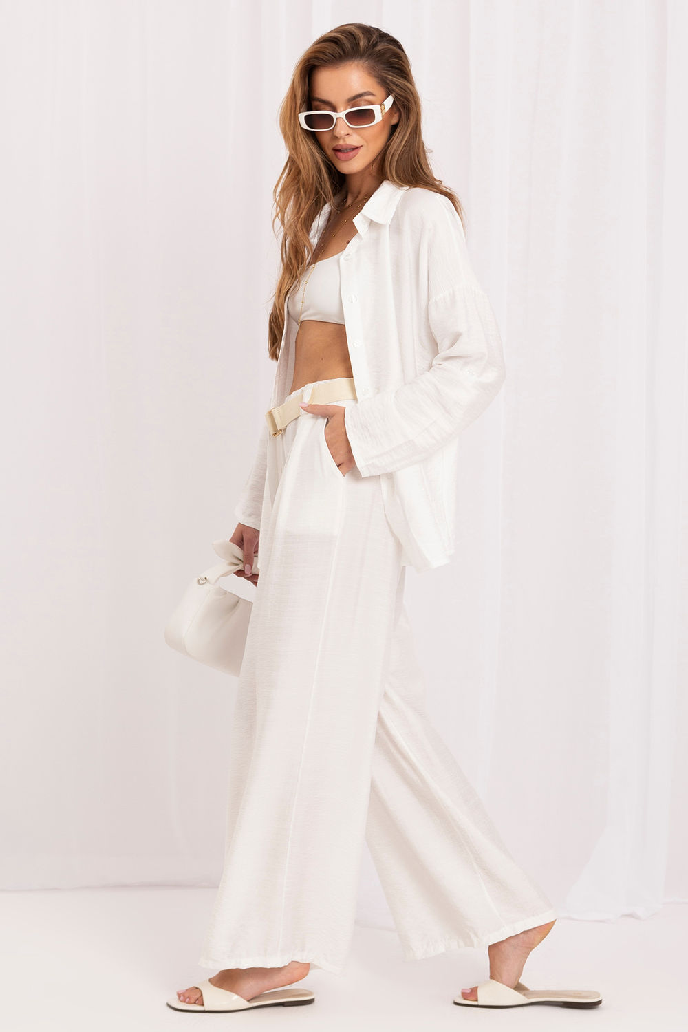 Rue Paris Ecru Wide Leg High Waisted Trousers - view 2