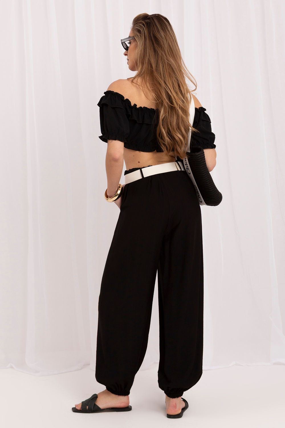 Rue Paris Black Viscose High Waisted Trousers - view 3