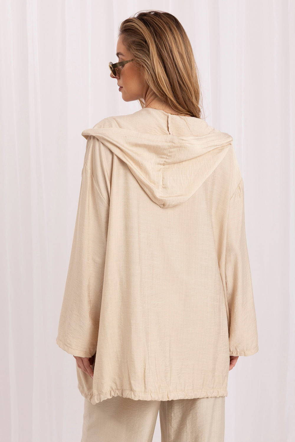 Rue Paris Beige Hooded Zip Up Sweatshirt - view 3