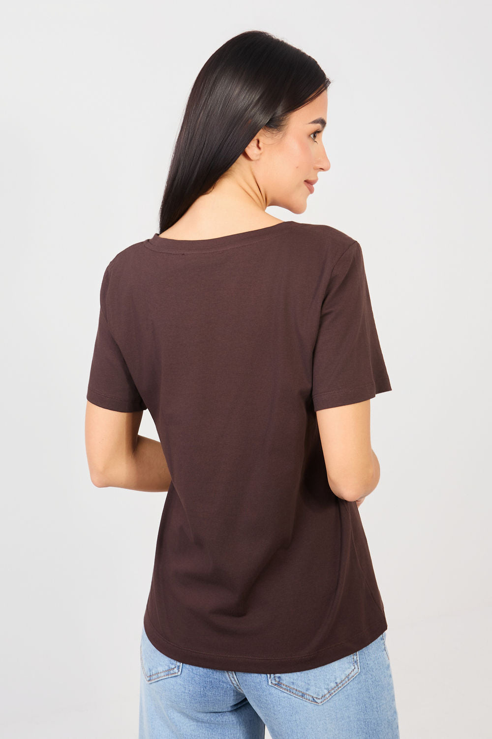 Rue Paris Dark Brown V-Neck Short Sleeve T-Shirt - view 3