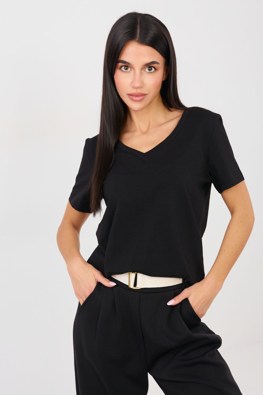 Rue Paris Black V-Neck Short Sleeve T-Shirt