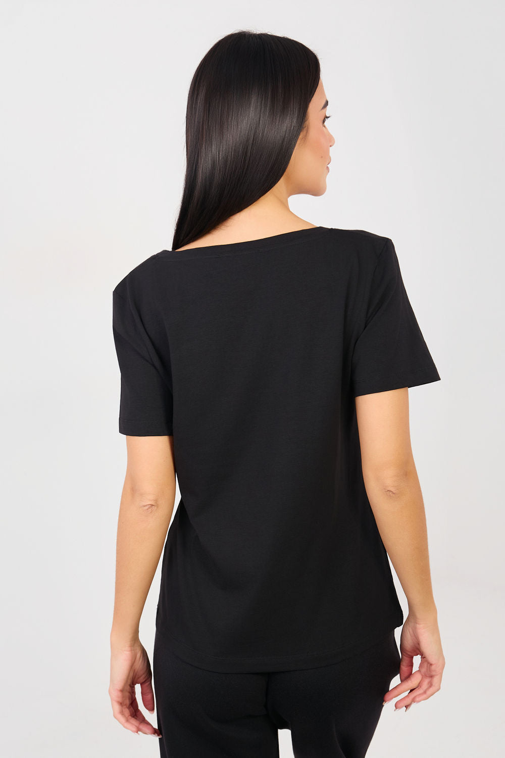 Rue Paris Black V-Neck Short Sleeve T-Shirt - view 3