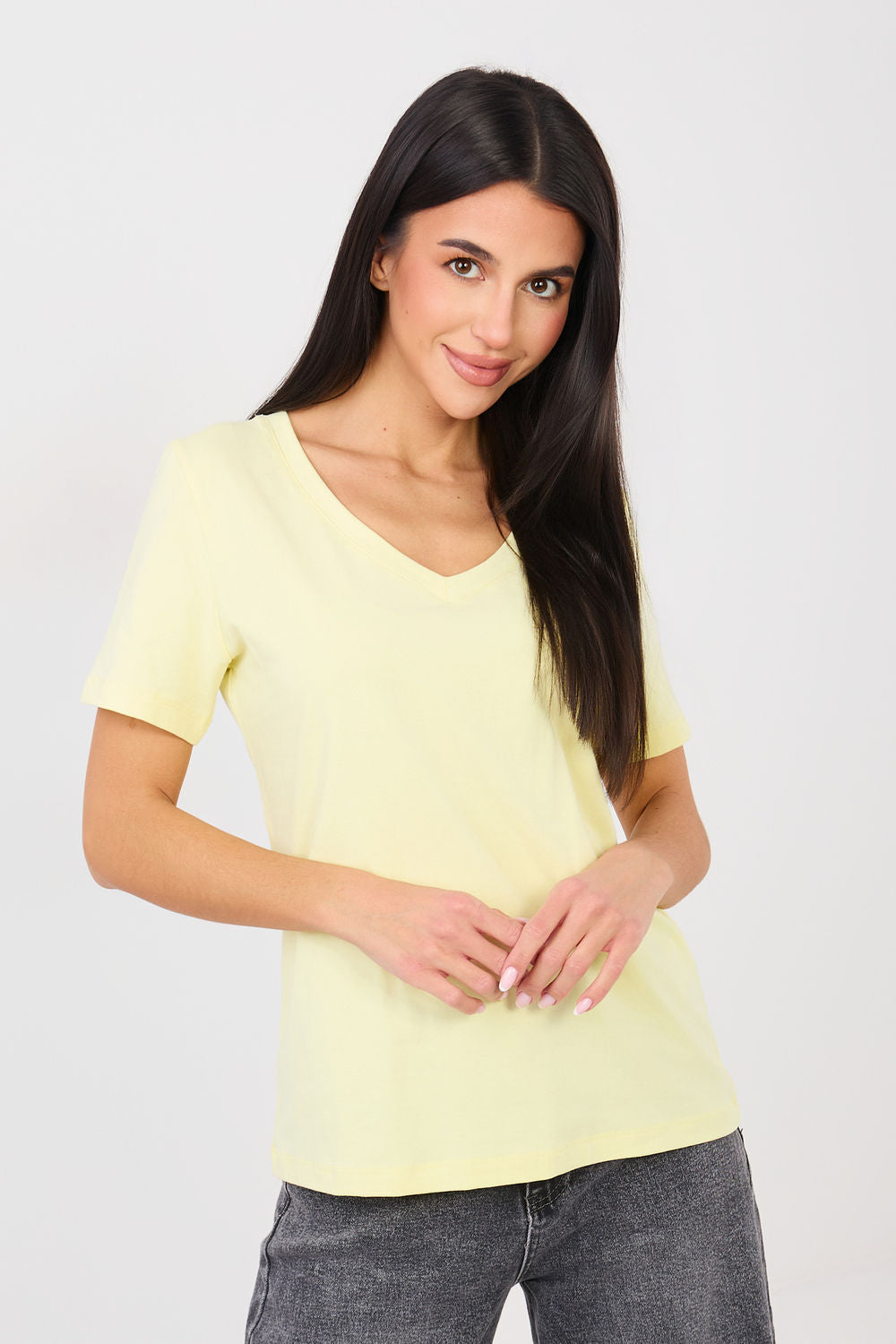 Rue Paris Light Yellow V-Neck Short Sleeve T-Shirt