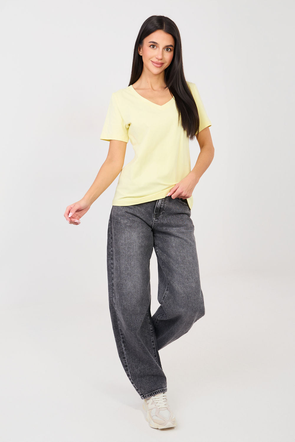 Rue Paris Light Yellow V-Neck Short Sleeve T-Shirt - view 2