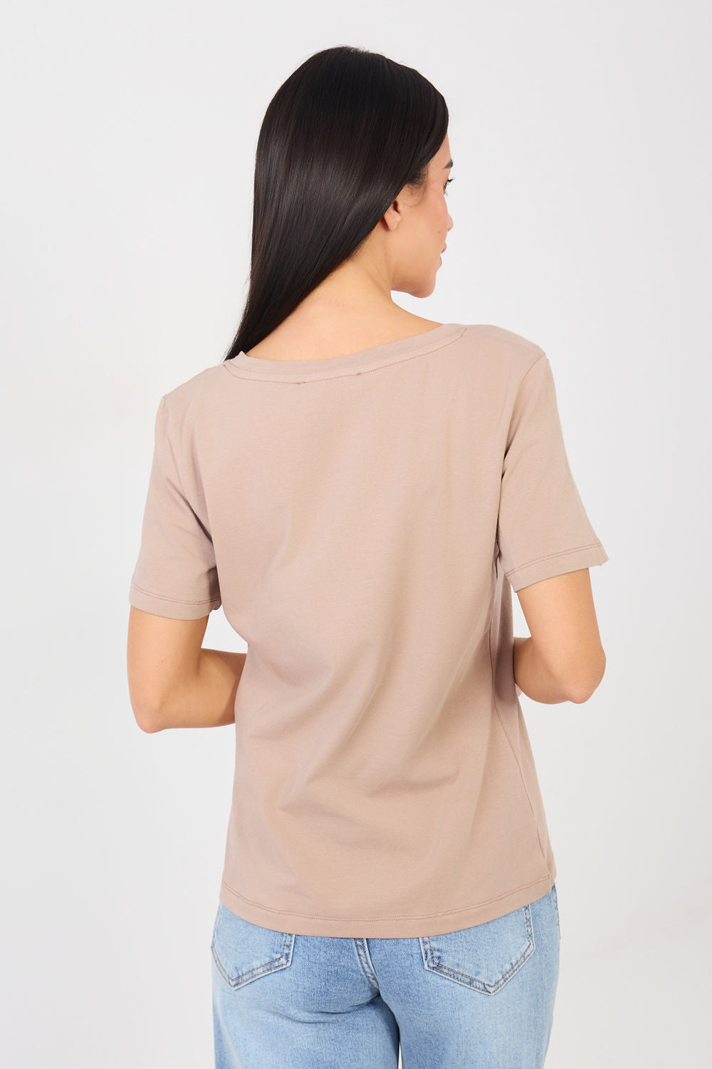Rue Paris Dark Beige V-Neck Short Sleeve T-Shirt - view 3