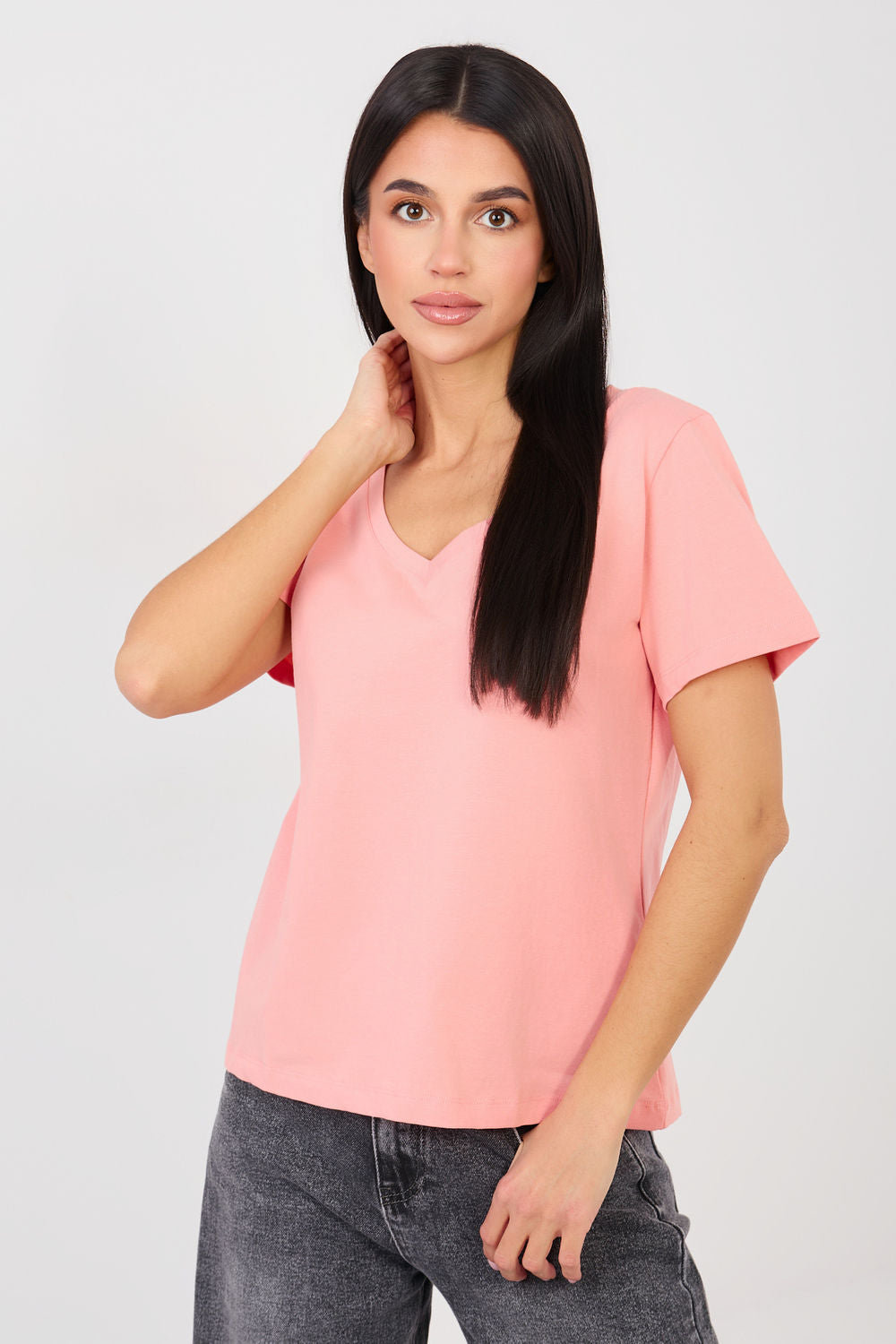 Rue Paris Peach V-Neck Short Sleeve T-Shirt