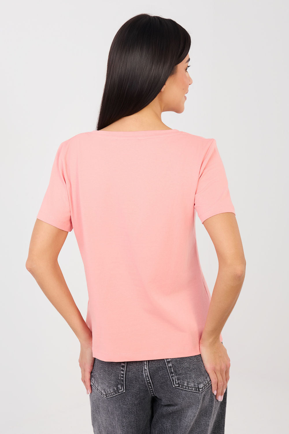 Rue Paris Peach V-Neck Short Sleeve T-Shirt - view 2