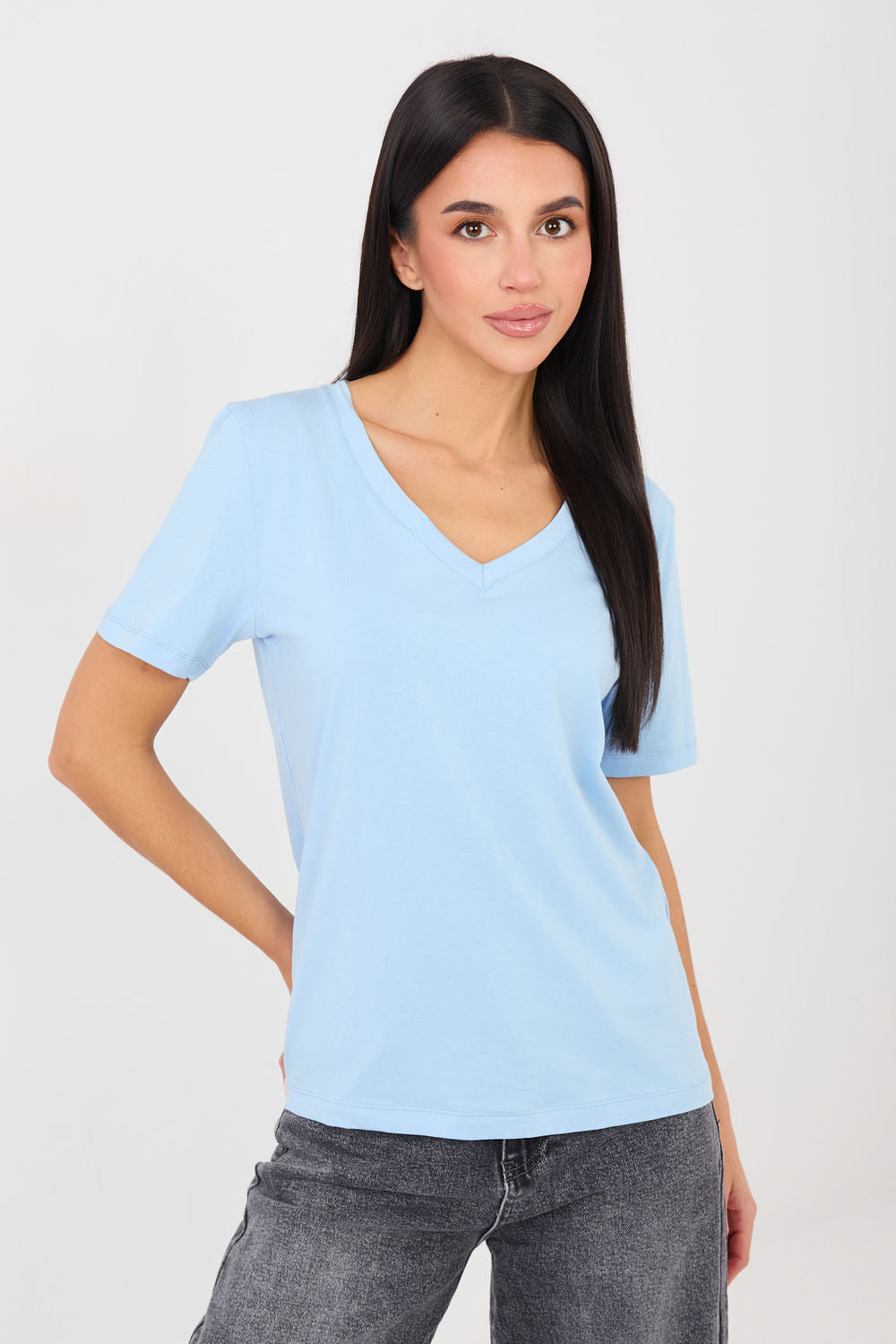 Rue Paris Light Blue V-Neck Short Sleeve T-Shirt