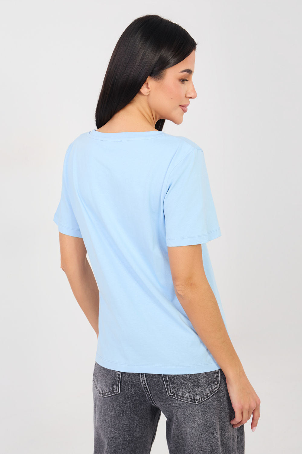 Rue Paris Light Blue V-Neck Short Sleeve T-Shirt - view 3