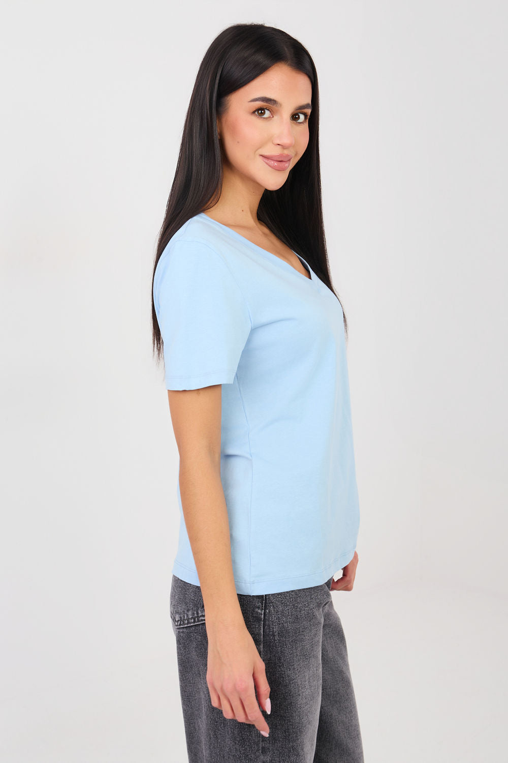Rue Paris Light Blue V-Neck Short Sleeve T-Shirt - view 4