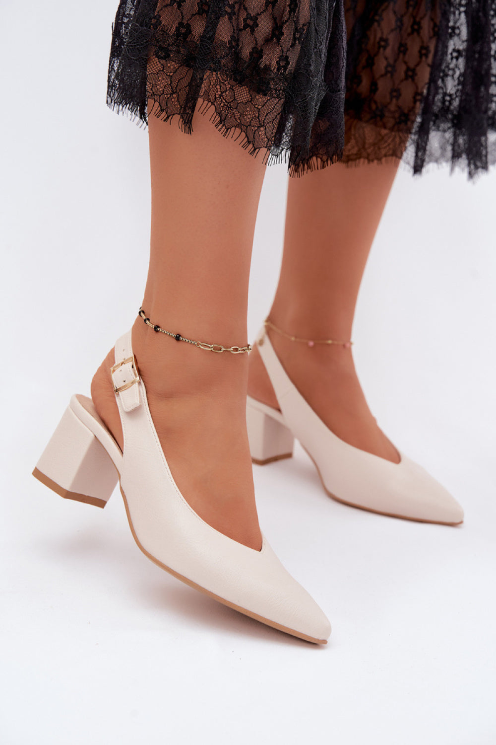 Step In Style Zazoo Light Beige Leather Block Heel Heeled Sandals