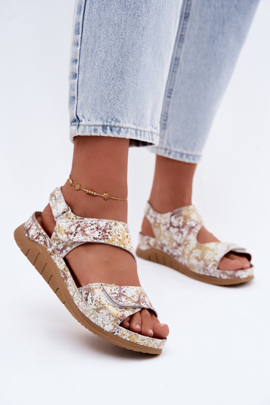 Step In Style Maciejka Gold Leather Platform Sandals