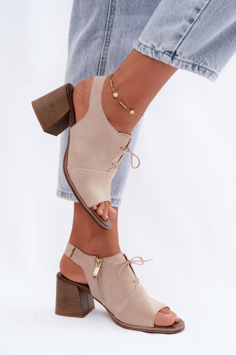 Step In Style Zazoo Light Beige Suede Block Heel Heeled Sandals - view 3