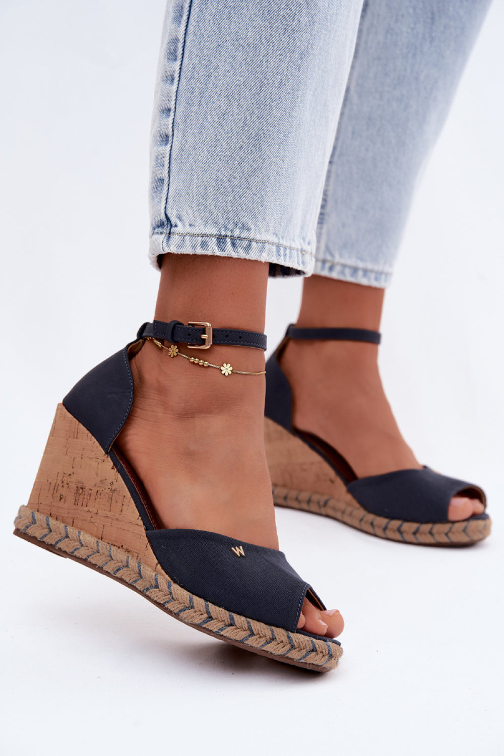 Step In Style Wrangler Navy Faux Leather Wedge Sandals