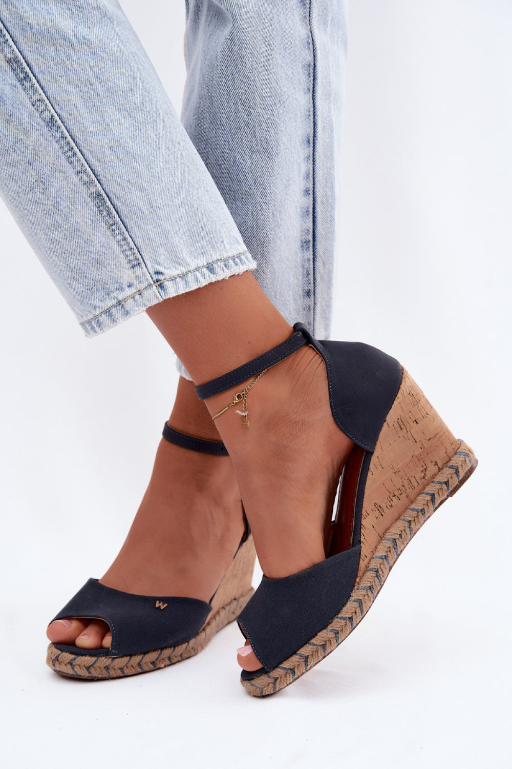 Step In Style Wrangler Navy Faux Leather Wedge Sandals - view 3