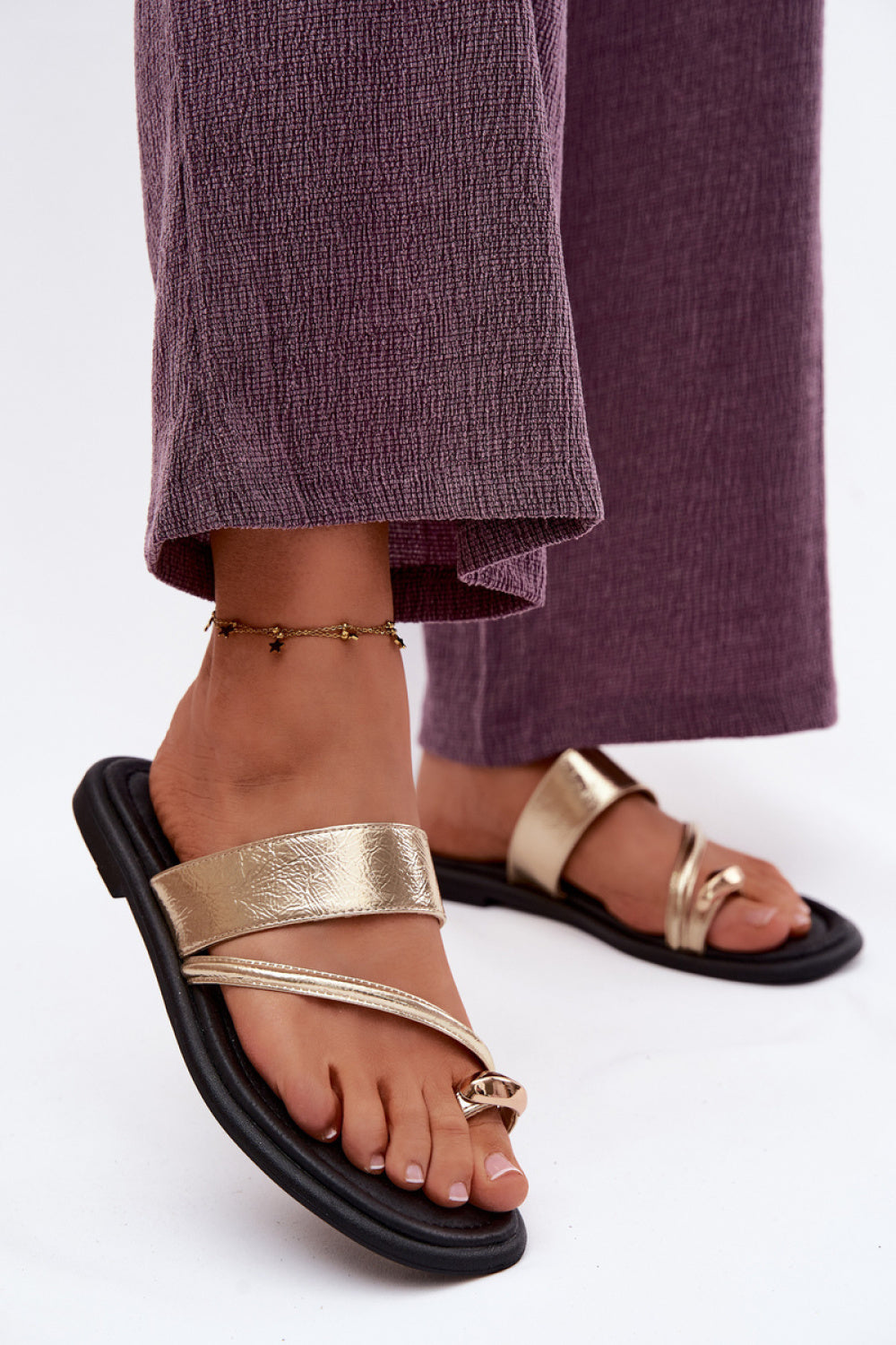 Step In Style Vinceza Gold Flat Flip Flops
