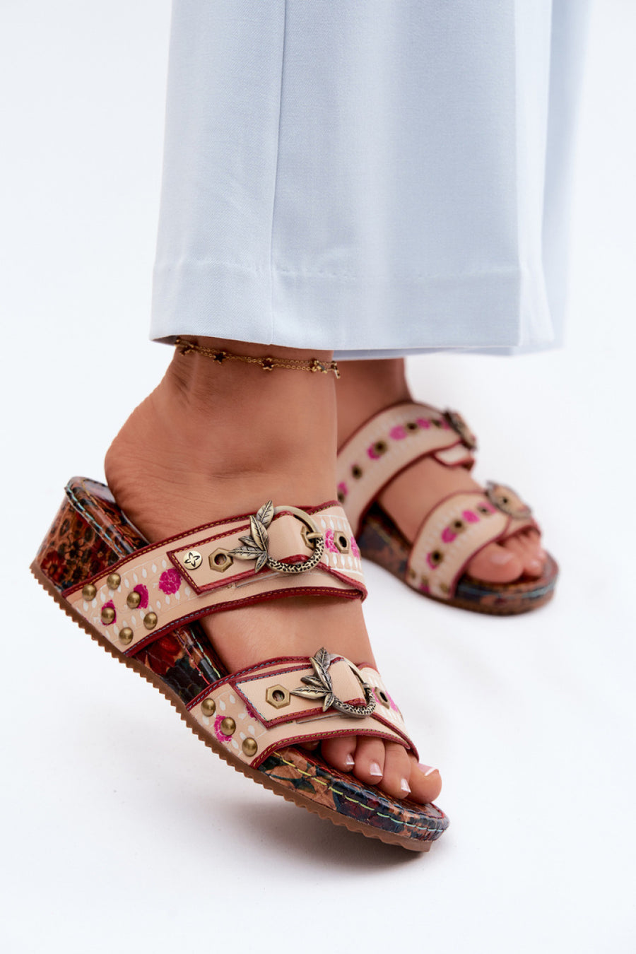 Step In Style Maciejka Multicolour Leather Wedge Sandals